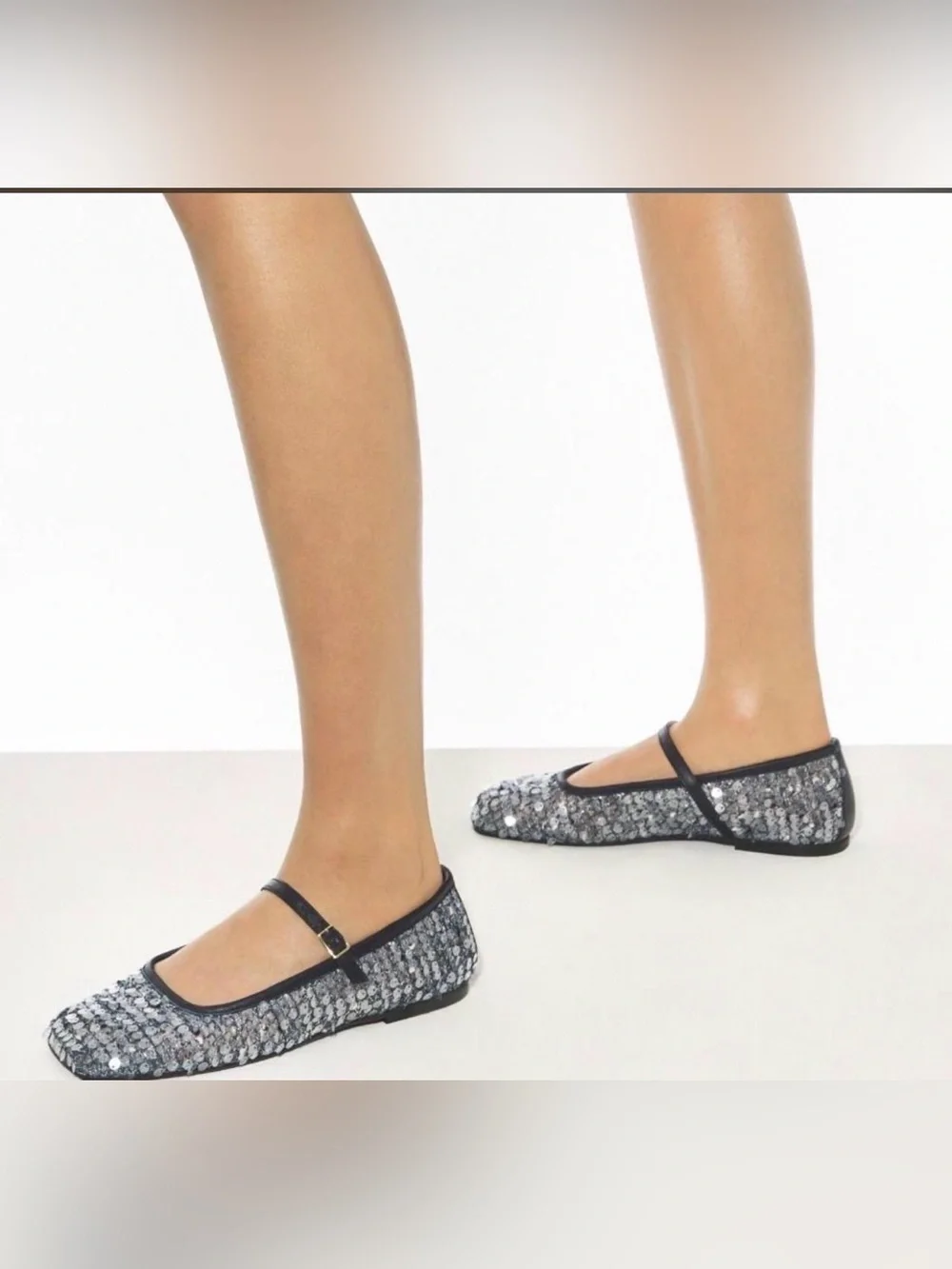 AGL made in Italy Black silver Sequin Mesh Mary Jane Flats NWT
